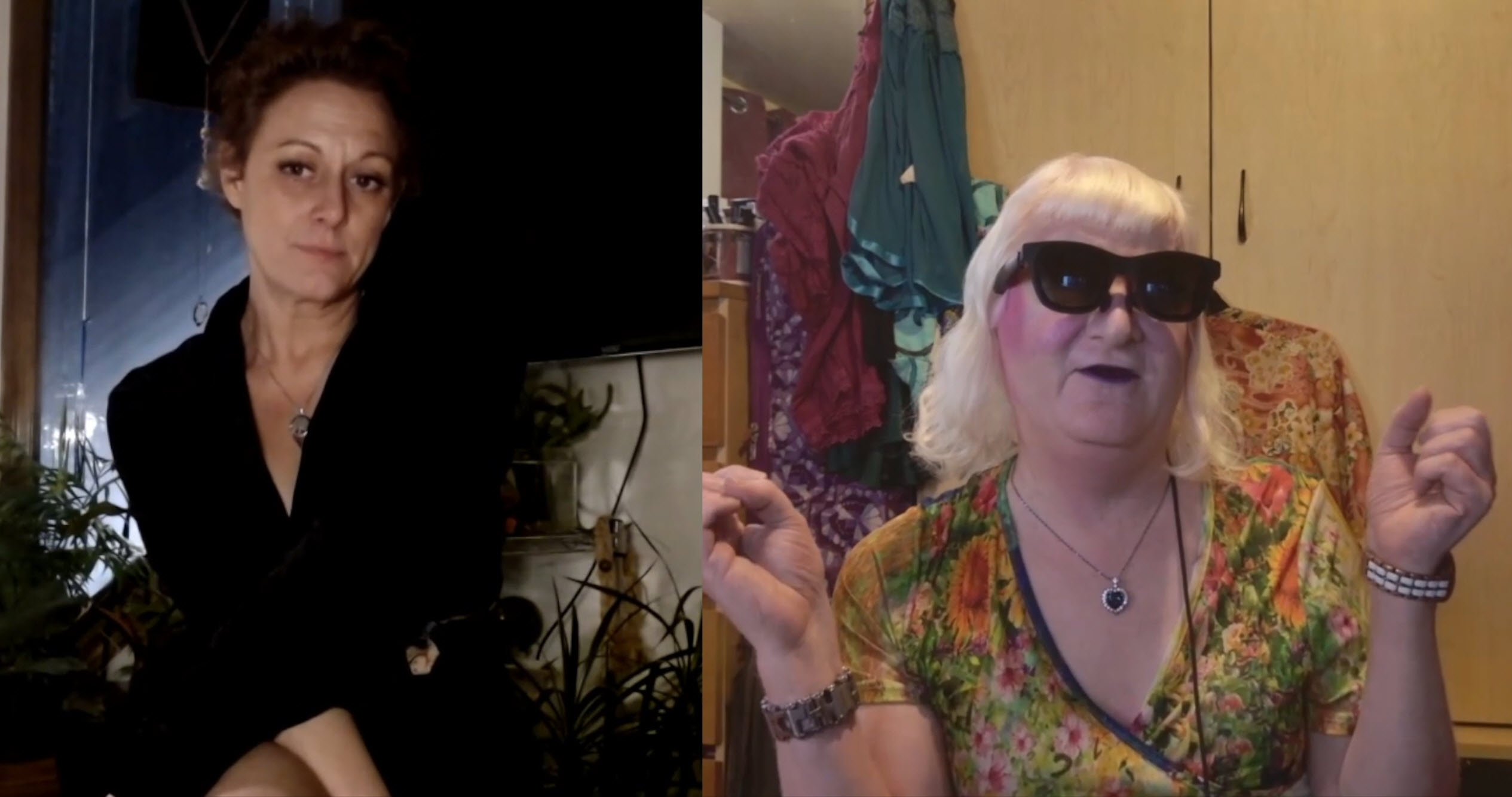 Screenshot of Morana (left) and Vivian (right) as they shoot the shit on the first episode of Domme Founded podcast.